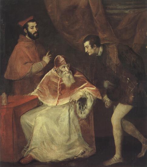 412 art pictures - 219. titian pope paul iii with alessandro and ottavio farnese 1546.jpg