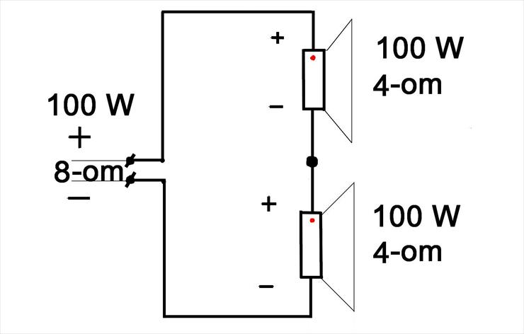 Schematy prawidlowego laczenia glosnikow - Łączenie szeregowe głośników 2 X 4 om.jpg
