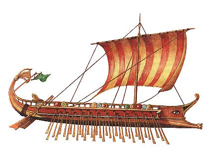 Starożytna Grecja, wojny, bitwy i uzbrojenie,  okres archaiczny i klasyczny, obrazy - triera. Grecki okręt wojenny.jpg