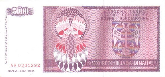 BOŚNIA I HERCEGOWINA - 1992 - 5000 dinarów Serbów bośniackich b.jpg