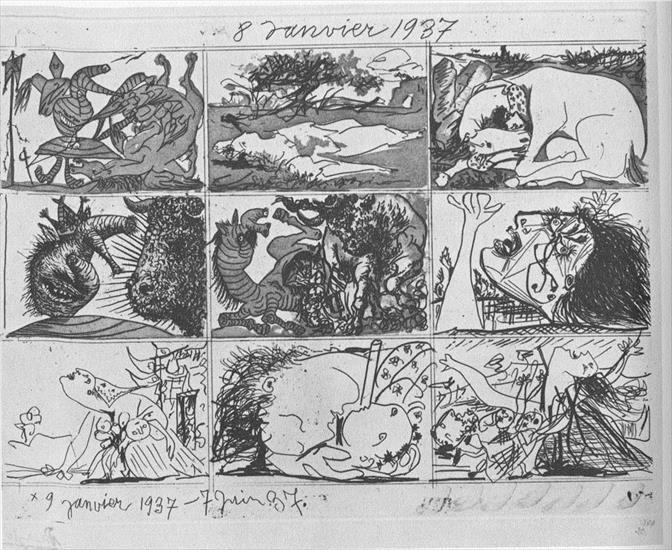 Picasso 1937 - Picasso Rve et mensonge de Franco II. 1937. 31.4 x 42.1 cm.jpg